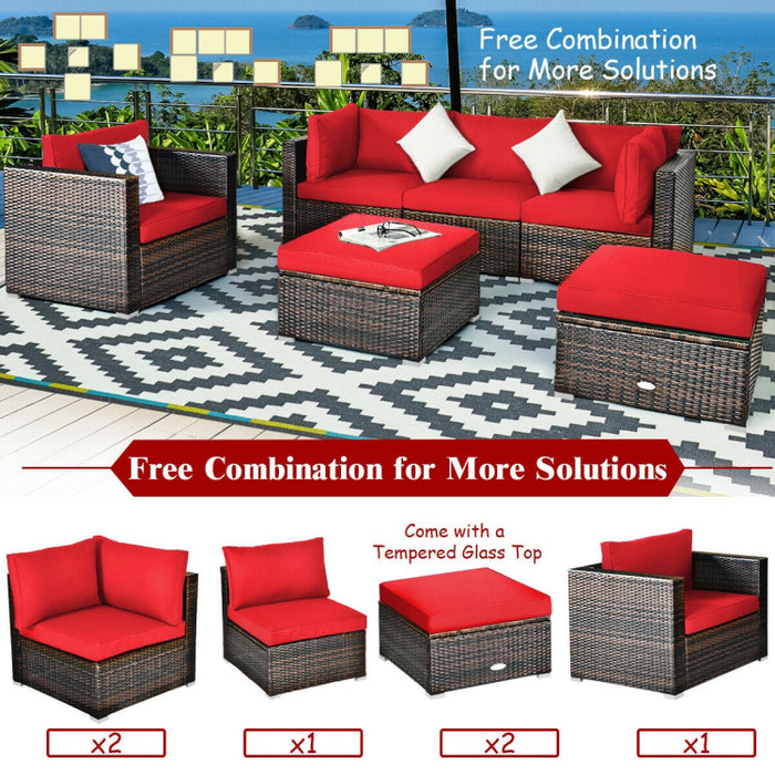 6 Pieces Patio Rattan Furniture Set with Sectional Cushion