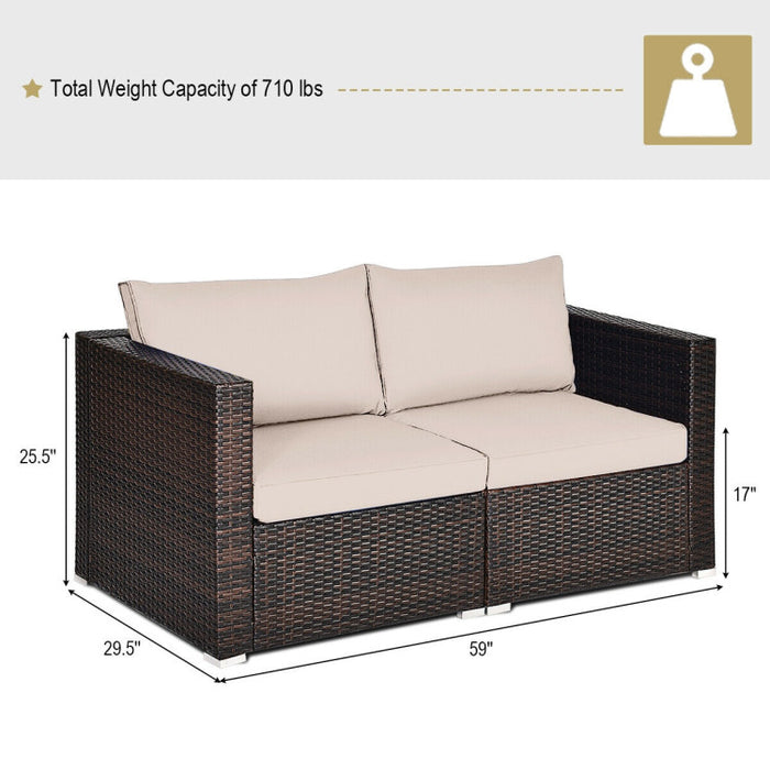 2 Pieces Patio Rattan Sectional Conversation Sofa Set