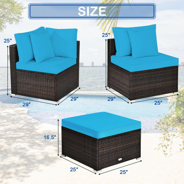 4 Pieces Patio Rattan Furniture Set with Removable Cushions and Pillows