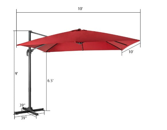 10 x 10 Feet 8-Rib Cantilever Offset Square Patio Umbrella with 3 Tilt Settings