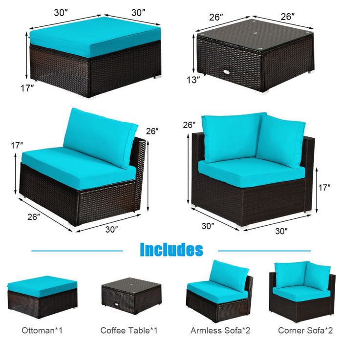 6 Pieces Outdoor Patio Rattan Sectional Sofa Set with Coffee Table