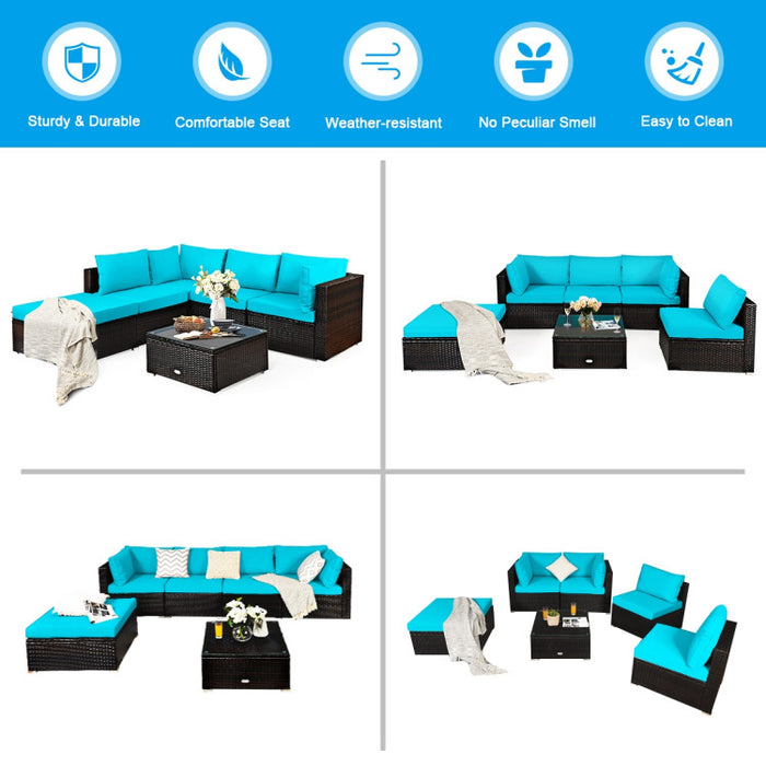 6 Pieces Outdoor Patio Rattan Sectional Sofa Set with Coffee Table