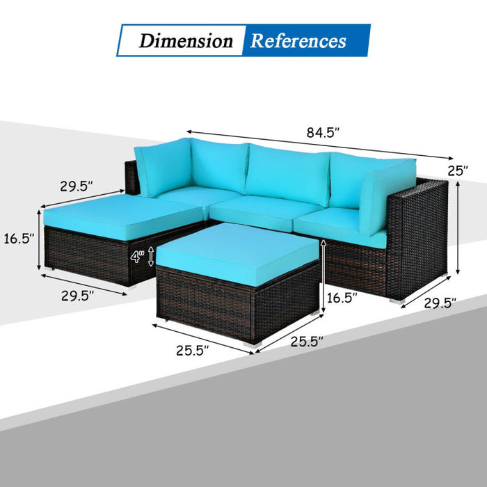 5 Pieces Patio Sectional Rattan Furniture Set with Ottoman Table