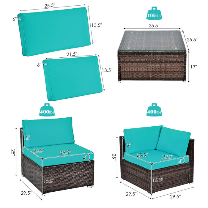 6 Pieces Patio Rattan Furniture Set with Cushions