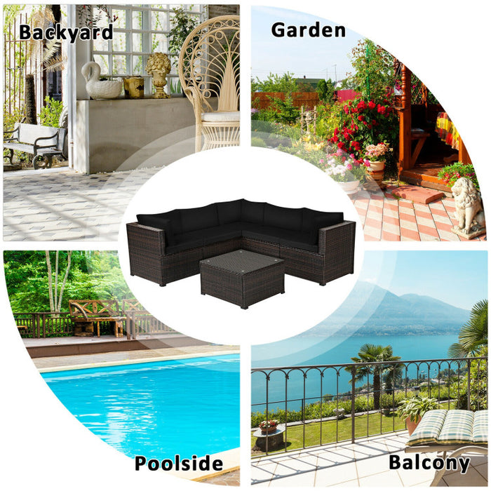 6 Pieces Rattan Patio Sectional Sofa Set with Cushions for 4-5 Person