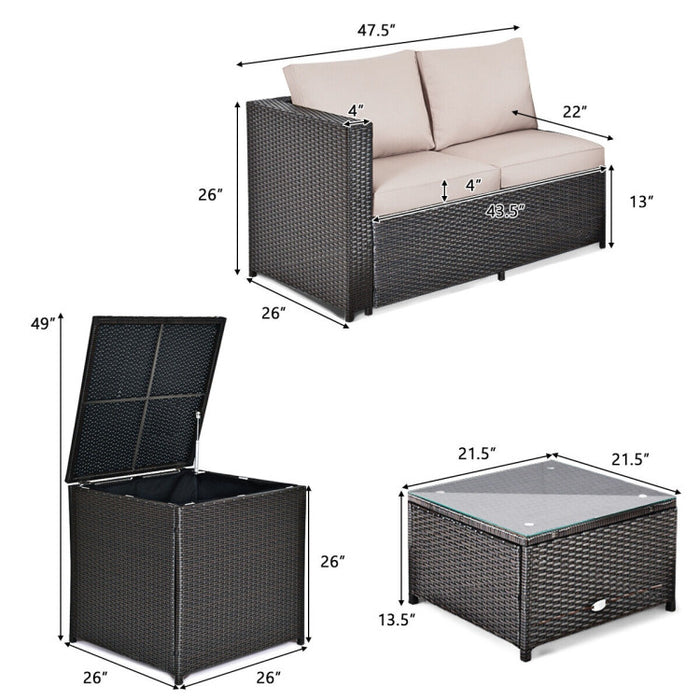 4 Pieces Outdoor Patio Rattan Furniture Set with Loveseat and Storage Box(clearance)