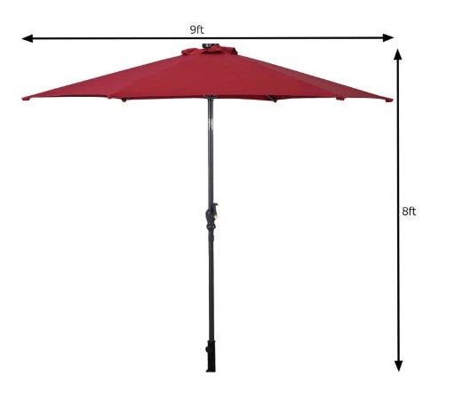 9 Feet Patio LED Solar Umbrella with Crank