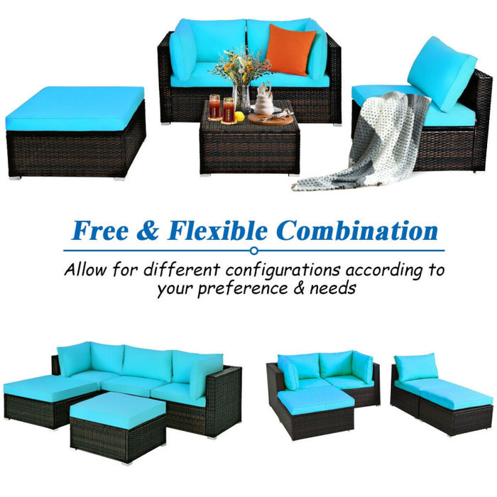 5 Pieces Patio Sectional Rattan Furniture Set with Ottoman Table