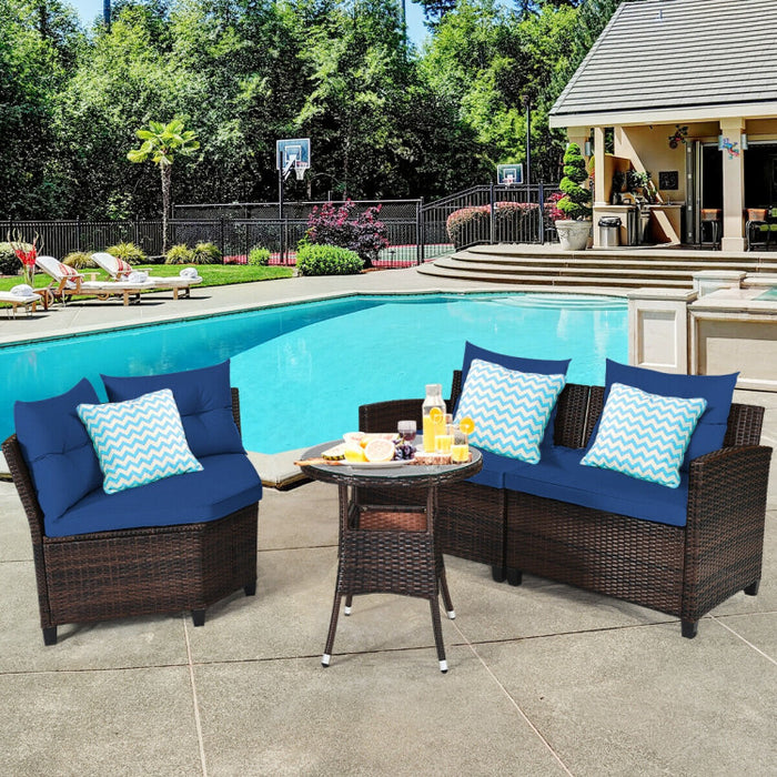 4 Pieces Outdoor Cushioned Rattan Furniture Set