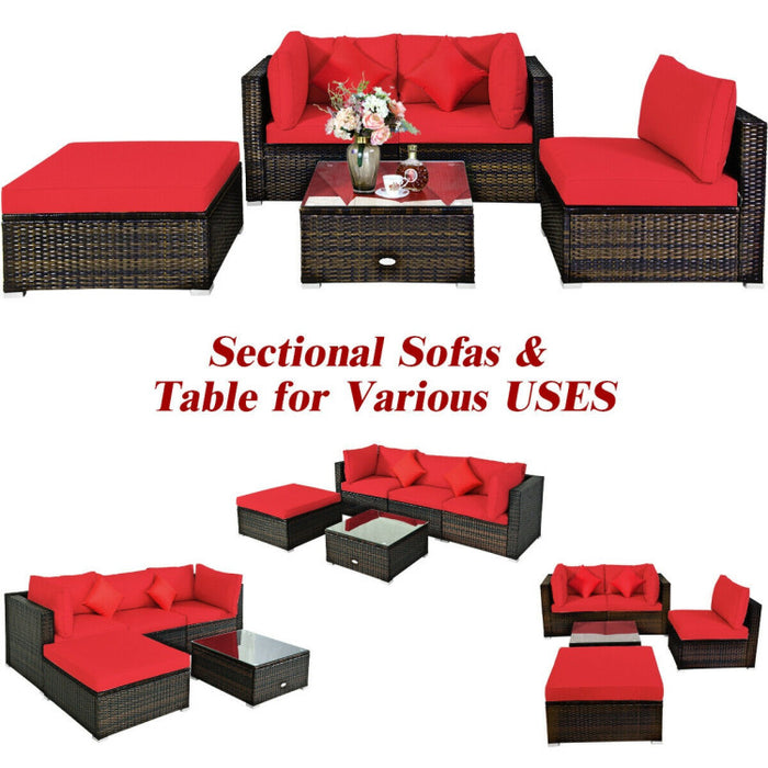 5 Pieces Outdoor Patio Rattan Furniture Set Sectional Conversation with Cushions(clearance)