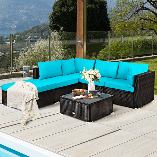 6 Pieces Outdoor Patio Rattan Sectional Sofa Set with Coffee Table