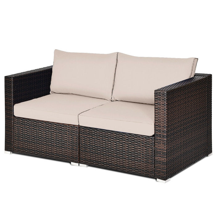 2 Pieces Patio Rattan Sectional Conversation Sofa Set