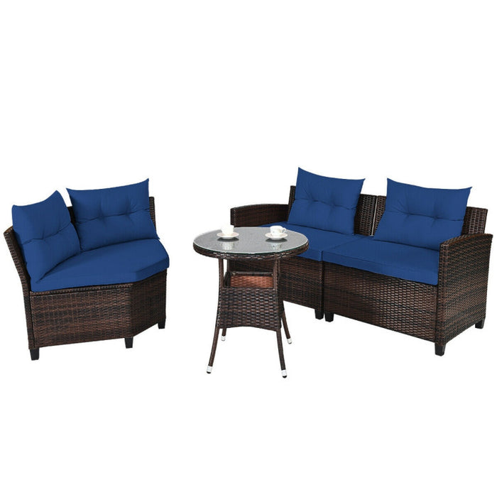 4 Pieces Outdoor Cushioned Rattan Furniture Set