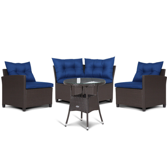 4 Pieces Patio Rattan Furniture Set Cushioned Sofa Glass Table