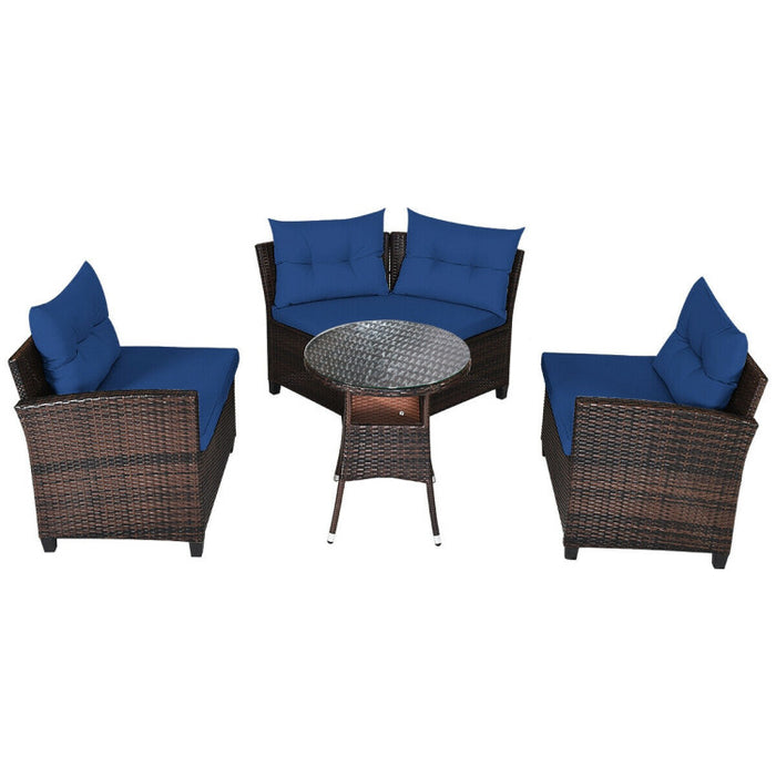 4 Pieces Outdoor Cushioned Rattan Furniture Set