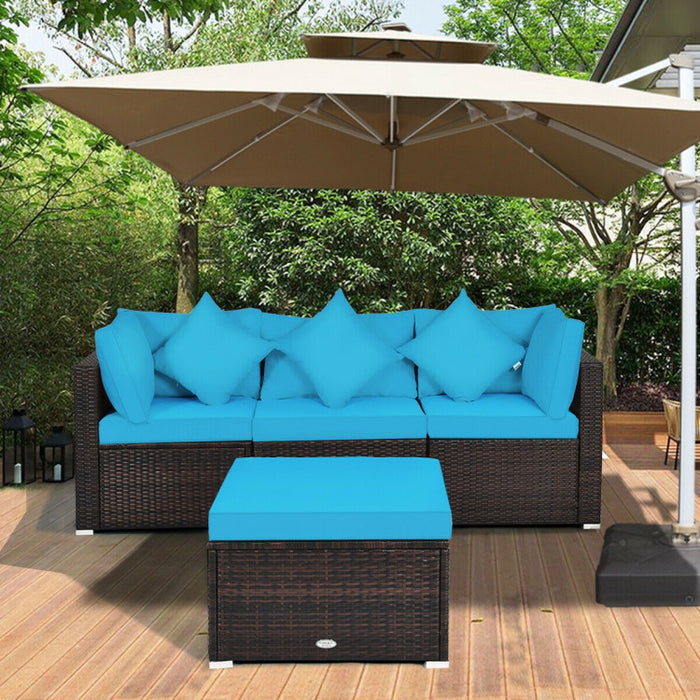 4 Pieces Patio Rattan Furniture Set with Removable Cushions and Pillows