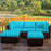 5 Pieces Patio Sectional Rattan Furniture Set with Ottoman Table