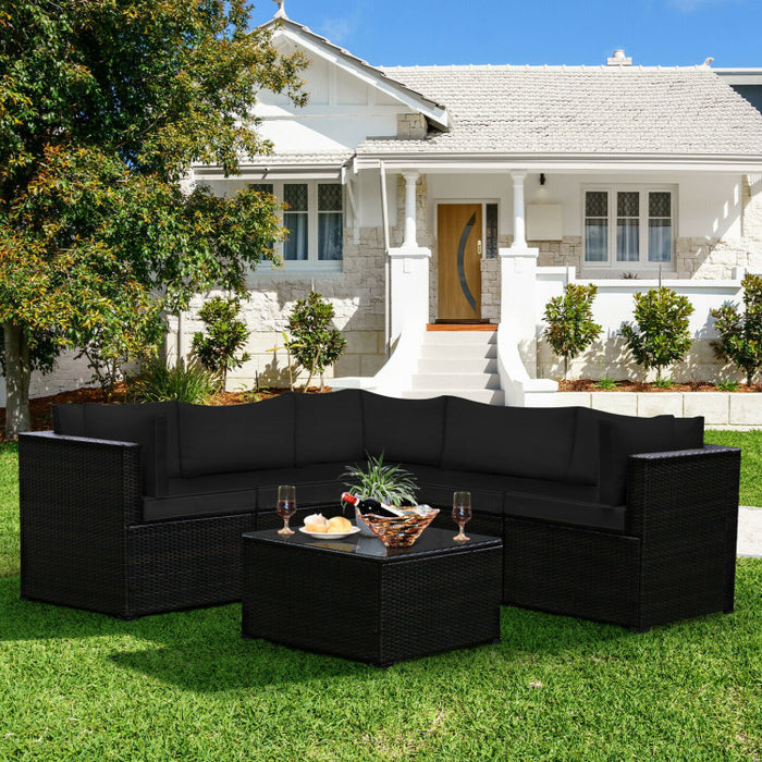 6 Pieces Rattan Patio Sectional Sofa Set with Cushions for 4-5 Person