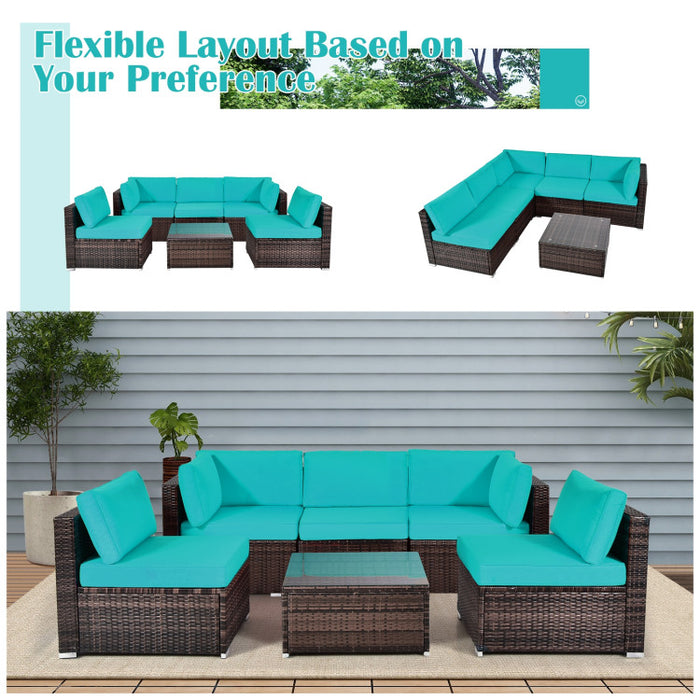 6 Pieces Patio Rattan Furniture Set with Cushions