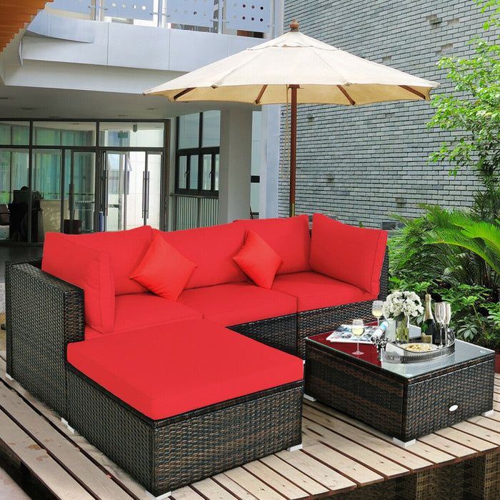 5 Pieces Outdoor Patio Rattan Furniture Set Sectional Conversation with Cushions(clearance)