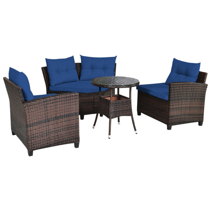 4 Pieces Outdoor Cushioned Rattan Furniture Set