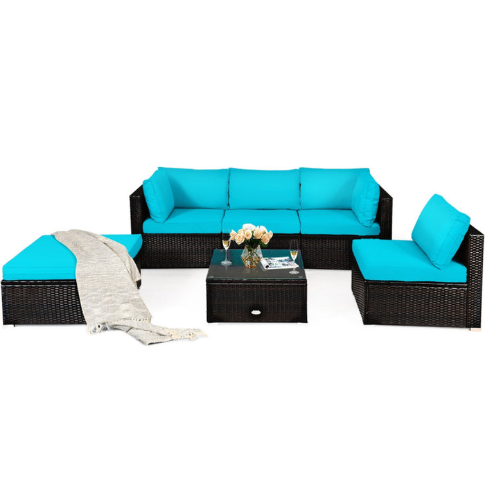 6 Pieces Outdoor Patio Rattan Sectional Sofa Set with Coffee Table