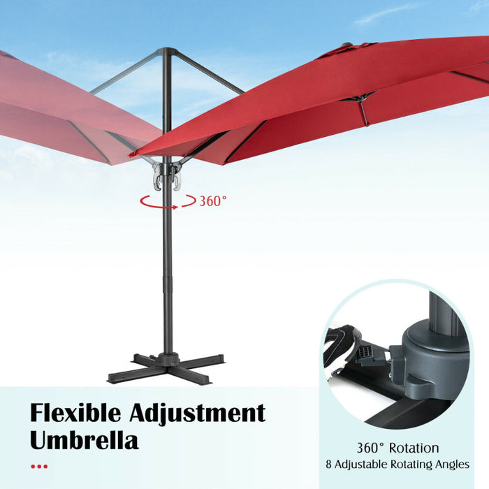 10 x 10 Feet 8-Rib Cantilever Offset Square Patio Umbrella with 3 Tilt Settings