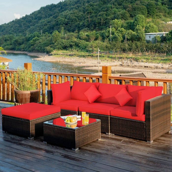 5 Pieces Outdoor Patio Rattan Furniture Set Sectional Conversation with Cushions(clearance)