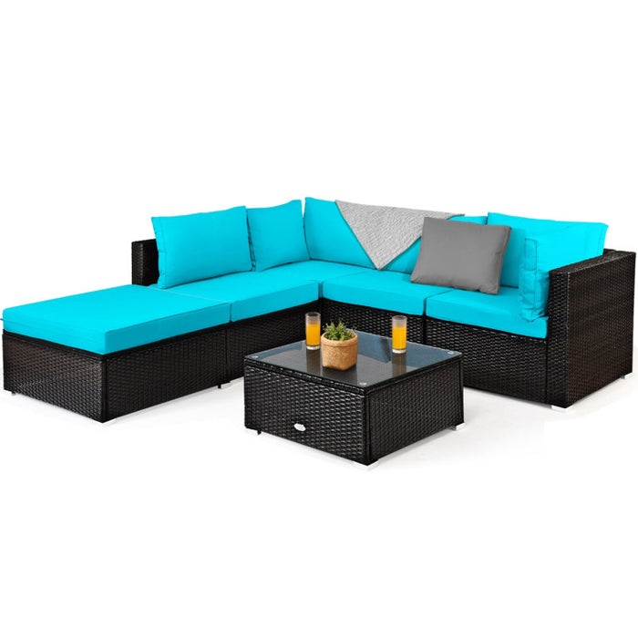 6 Pieces Outdoor Patio Rattan Sectional Sofa Set with Coffee Table