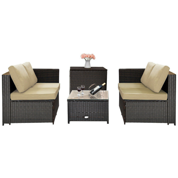 4 Pieces Outdoor Patio Rattan Furniture Set with Loveseat and Storage Box(clearance)