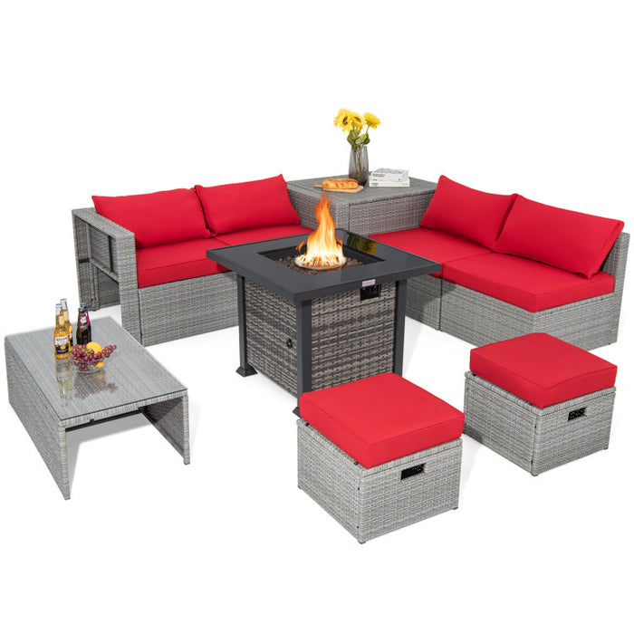 9 Pieces Outdoor Patio Furniture Set with 32-Inch Propane Fire Pit Table