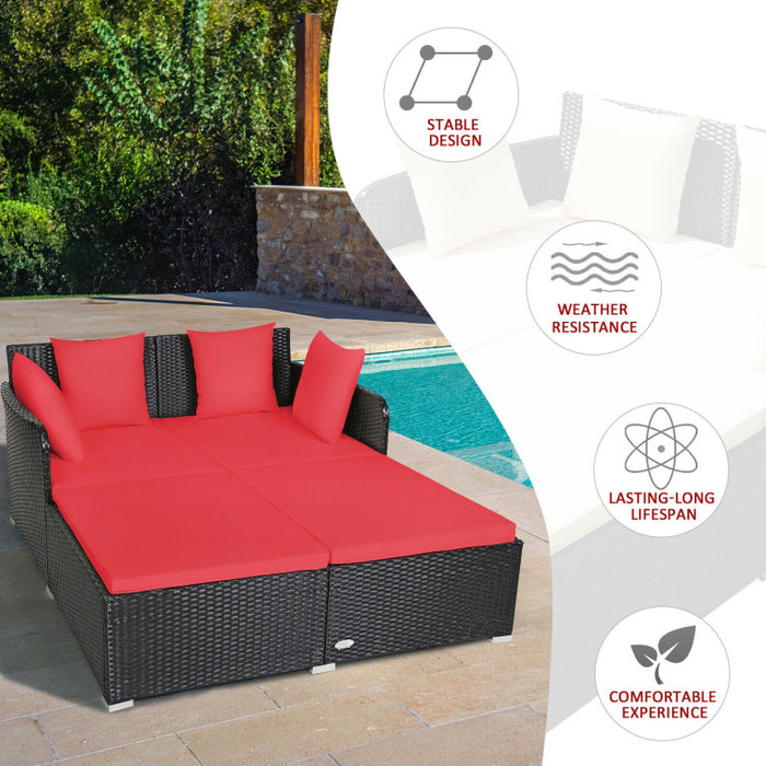 Spacious Outdoor Rattan Daybed with Upholstered Cushion