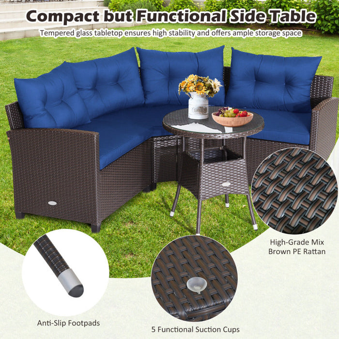 4 Pieces Patio Rattan Furniture Set Cushioned Sofa Glass Table