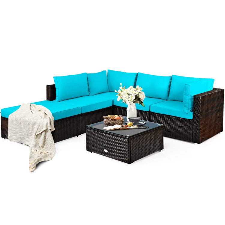 6 Pieces Outdoor Patio Rattan Sectional Sofa Set with Coffee Table