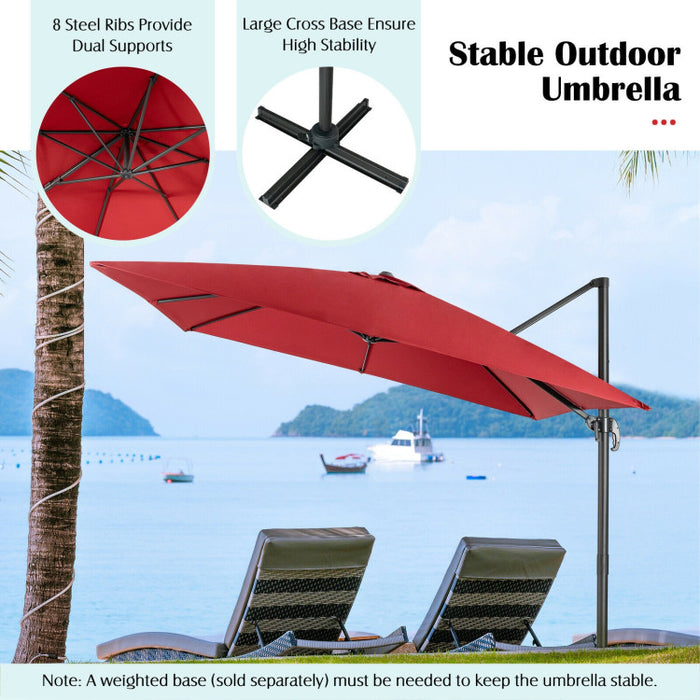 10 x 10 Feet 8-Rib Cantilever Offset Square Patio Umbrella with 3 Tilt Settings