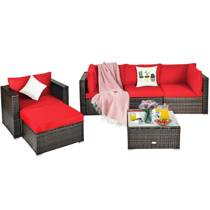 6 Pieces Patio Rattan Furniture Set with Sectional Cushion