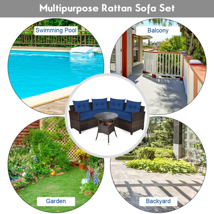 4 Pieces Outdoor Cushioned Rattan Furniture Set