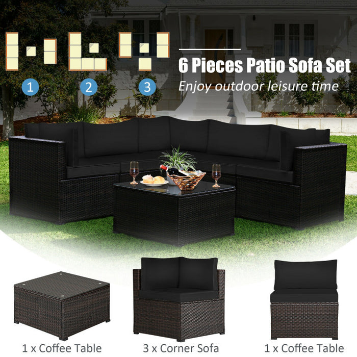 6 Pieces Rattan Patio Sectional Sofa Set with Cushions for 4-5 Person