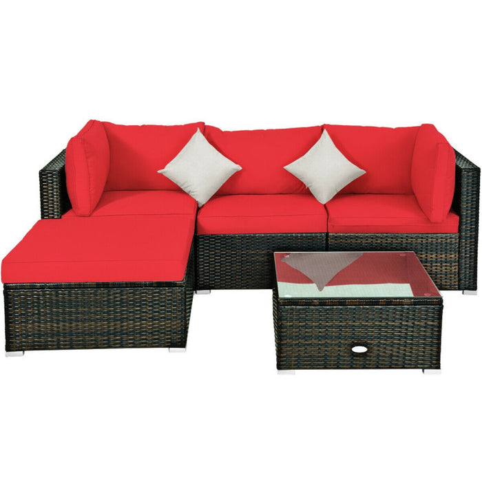 5 Pieces Outdoor Patio Rattan Furniture Set Sectional Conversation with Cushions(clearance)