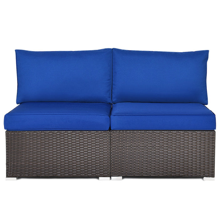 2 Pieces Patio Rattan Armless Sofa Set with 2 Cushions and 2 Pillows