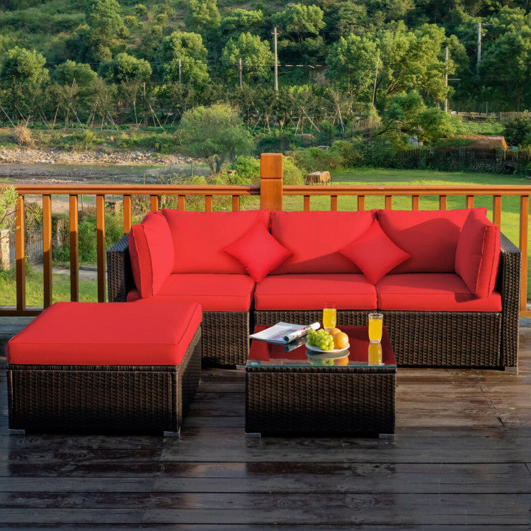 5 Pieces Outdoor Patio Rattan Furniture Set Sectional Conversation with Cushions(clearance)