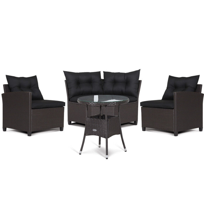 4 Pieces Patio Rattan Furniture Set Cushioned Sofa Glass Table