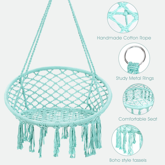 Hanging Macrame Hammock Chair with Handwoven Cotton Backrest