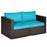 2 Pieces Patio Rattan Sectional Conversation Sofa Set