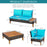 4 Pieces Patio Cushioned Rattan Furniture Set with Wooden Side Table