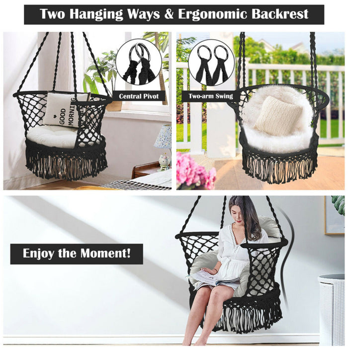 Hanging Hammock Chair with 330 Pounds Capacity and Cotton Rope Handwoven Tassels Design