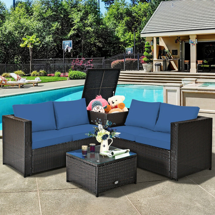 4 Pieces Outdoor Patio Rattan Furniture Set with Loveseat and Storage Box(clearance)