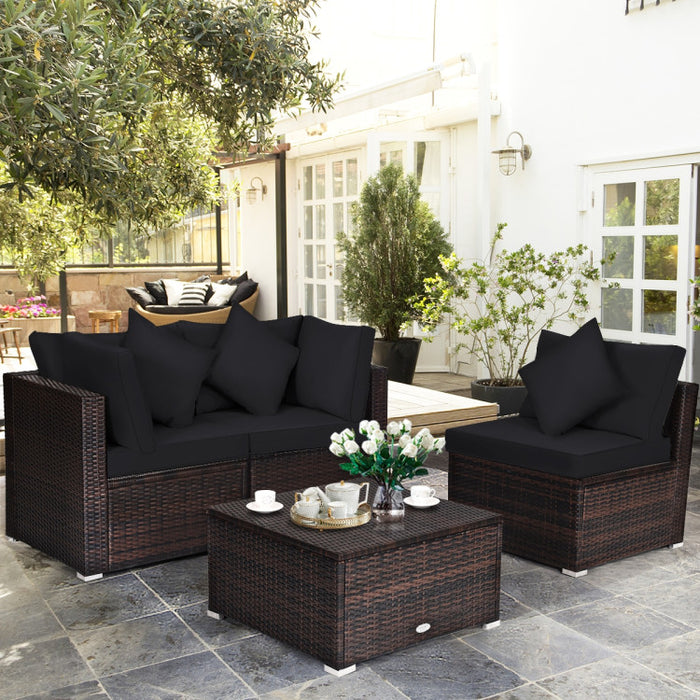 4 Pieces Patio Rattan Furniture Set with Removable Cushions and Pillows