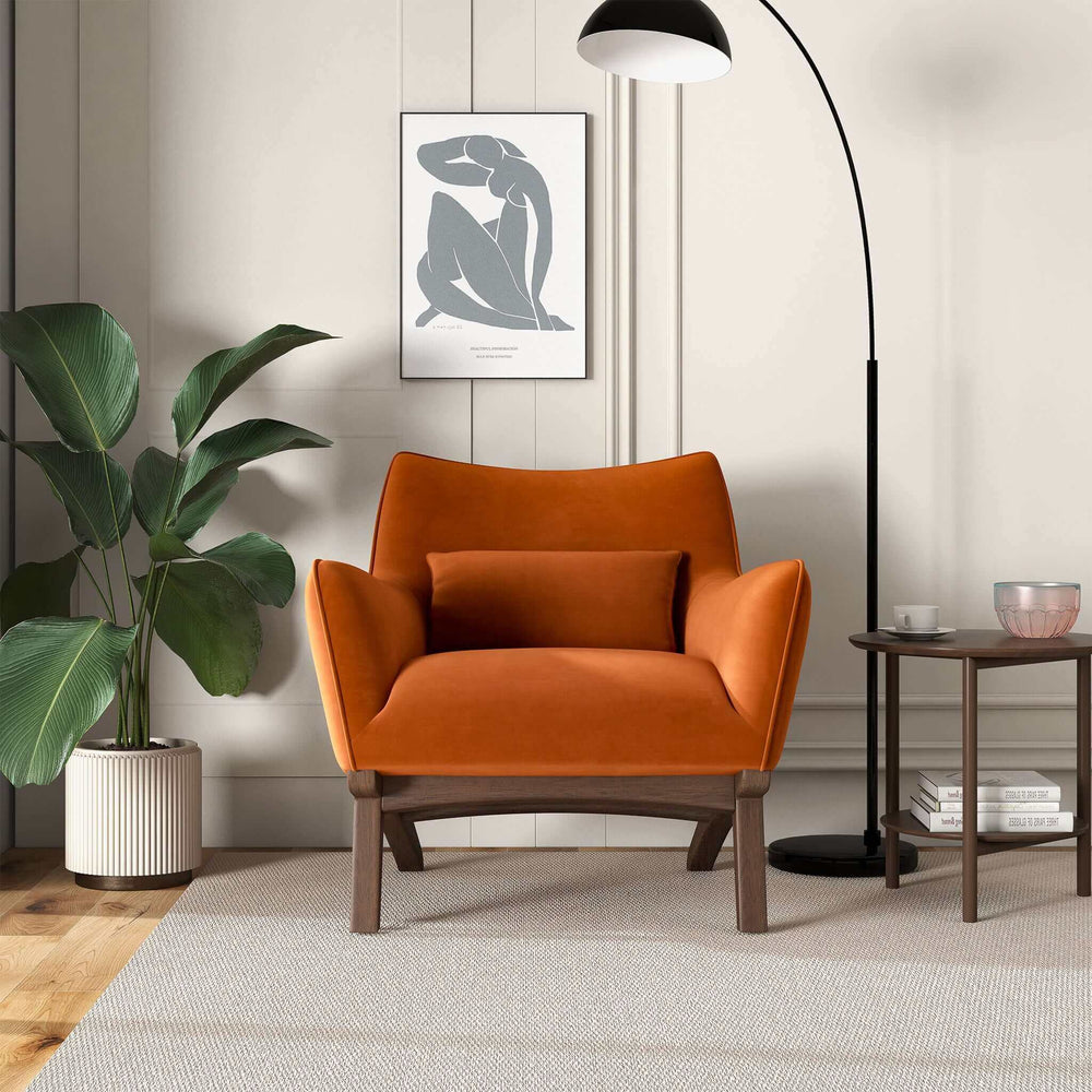 Brayden Mid Century Modern Burnt Orange Velvet Armchair