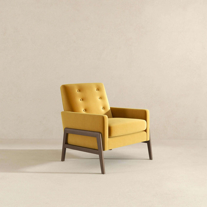 Cole Solid Wood Dark Yellow Velvet Lounge Chair